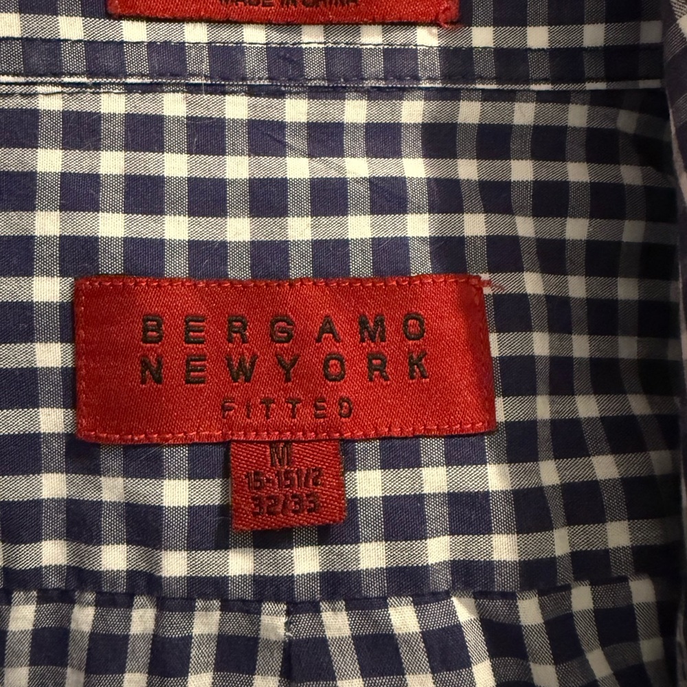 Bergamo New York Men's Navy Checkered Fitted Dress Shirt